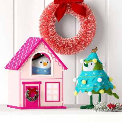 Featherly Friends Wood House Christmas Figurine - Wondershop Pink