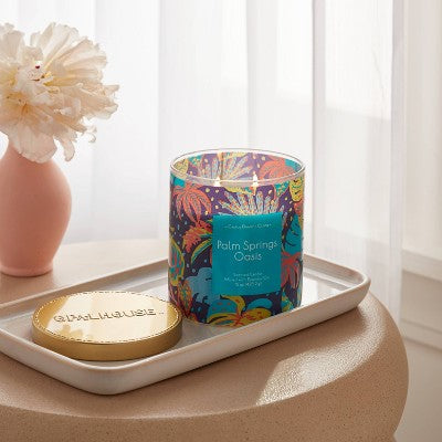 2-Wick Glass Jar 15oz Candle with Patterned Sleeve Palm Springs Oasis - Opalhouse: Scented, Lidded, 50hr Burn Time