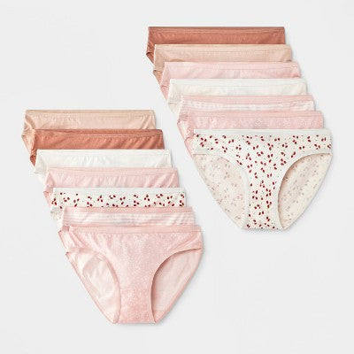 Girls' 14pk Strawberry Bikini Underwear - Cat & Jack Pink/Tan/Ivory 6