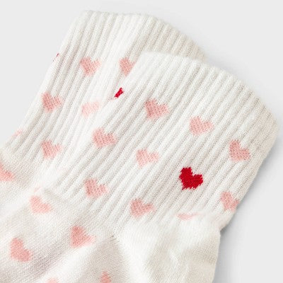 Women's Mini Hearts Valentine's Day Ankle Socks - Ivory/Pink/Red 4-10