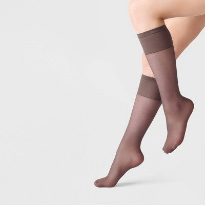 Women's Sheer Fashion Knee Highs - A New Day Soft Brown One Size