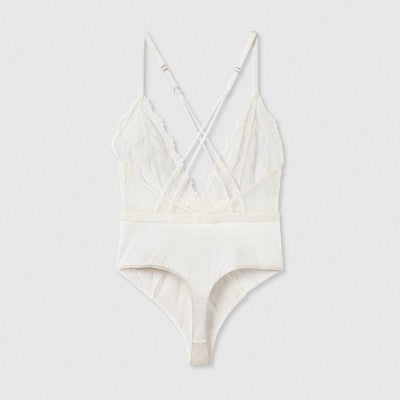Women's Unlined Lace Lingerie Bodysuit - Auden Cream M