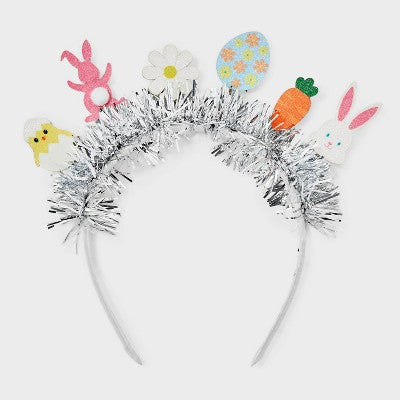 Easter Tinsel with Bunny Carrot Egg Icon Headband - Multicolor