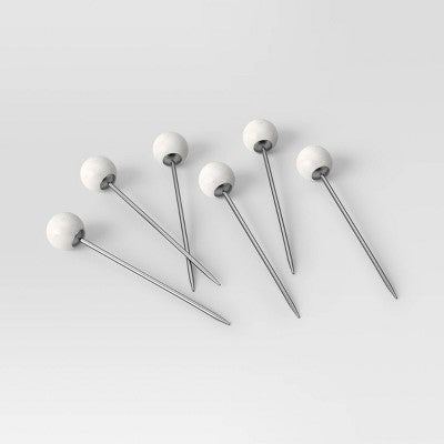 7pc Stainless Steel Cocktail Picks with Holder Silver - Threshold: Luxury Barware Set, Spot Clean, Stoneware Holder