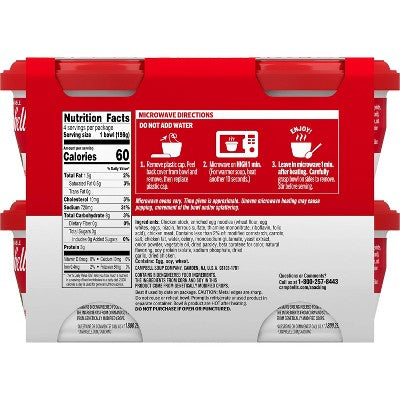 Campbell's Homestyle Chicken Noodle Soup Microwavable Mini Cups - 28oz/4pk: No Added Sugar, No High Fructose Corn Syrup