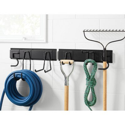 Heavy Duty Garage Tool Hook and Rail Kit - Brightroom: Wall Mounted Storage, Steel, Black, 36" Width, 90 lb Capacity