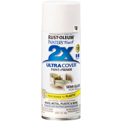 Rust-Oleum 12oz Painters Touch 2X Ultra Cover Spray Paint Ivory: Semi-Gloss Enamel for Interior & Exterior Surfaces