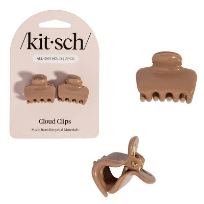 Kitsch Recycled Plastic Mini Cloud Clips 2Pc Set - Mocha Hair Clips And Pins