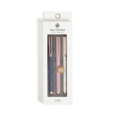 U Brands 3pk Felt Pens Black Ink Soft Touch Catalina Celestial Bohemia Hues: 0.7mm Non-Toxic Felt Tip Pens, Stationery Set