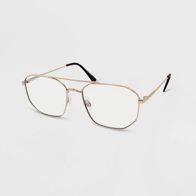 Women's Geometric Metal Aviator Blue Light Filtering Glasses - Wild Fable Gold