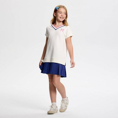 Owillo Girls' French Terry Tennis Dress - Cream XL