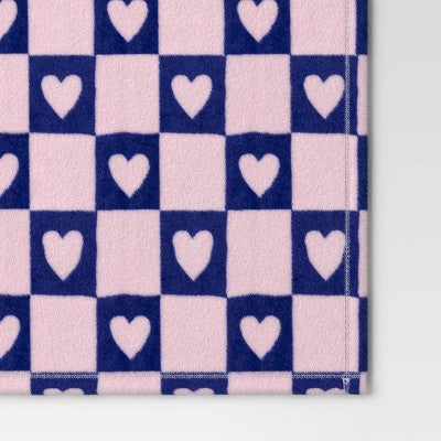 Recycled Poly Printed Heart Check Plush Throw Pink/Blue - Room Essentials