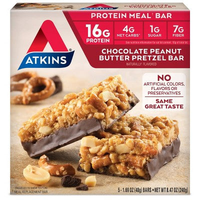 Atkins Chocolate Peanut Butter Pretzel Protein Meal Bar - 5ct/8.47oz