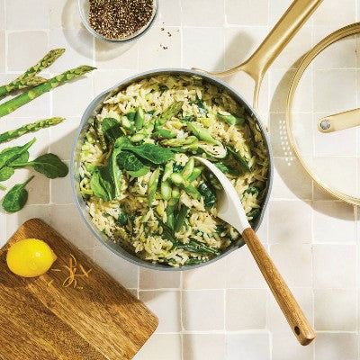 3qt Nonstick Ceramic Coated Aluminum Sauce Pan with Champagne Handle Cream - Figmint