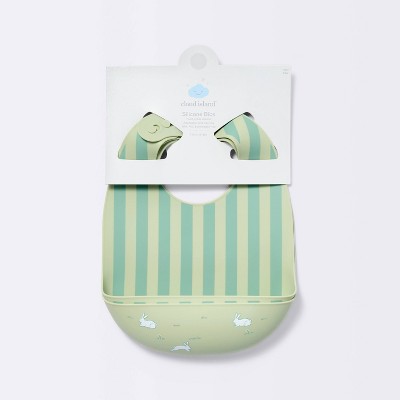 Silicone Bibs - Green Bunnies and Stripe - 2pk - Cloud Island