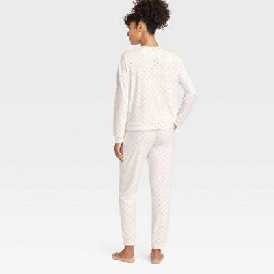Women's Polka Dot Minky Fleece Pullover Top Joggers Pajama Set L