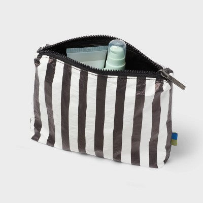 Water Resistant Pouch Toiletry Kits and Bags - Open Story Black/White Stripe