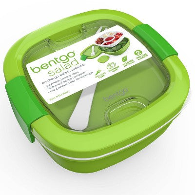 Bentgo Salad Stackable Lunch Container with Large 54oz Bowl, 4-Compartment Tray & Built-In Fork - Green