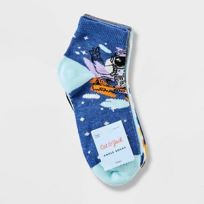 Boys' 7pk Ankle Space Socks - Cat & Jack Heather Blue L