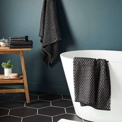 6pc Performance Plus Textured Dot Bath Towel Set Black - Threshold
