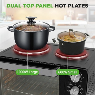 NutriChef 30+ Quart Countertop Convection Oven Cooker - 1500W Heating, Rotisserie, Dual Hot Plates, 120V - Black (LOCAL PICKUP ONLY)