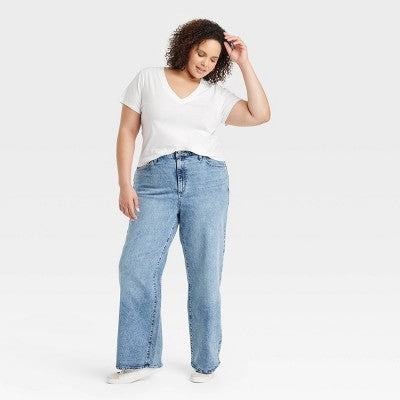 Women's Shrunken Short Sleeve V-Neck T-Shirt Thread White XXL