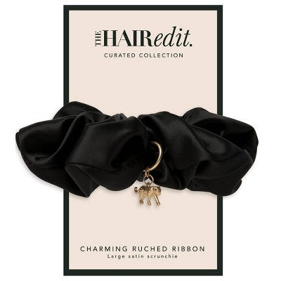 The Hair Edit Charming Ruched Ribbon Satin Scrunchie