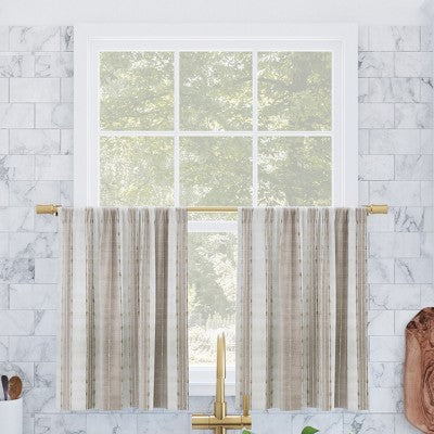2pc 52"x24" Archaeo Slub Textured Striped Cotton Cafe Curtain Tier Pair Linen/White: Kitchen Window Tier Curtains