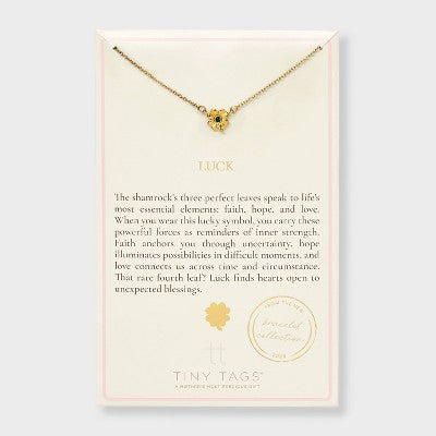 Tiny Tags 14K Gold Ion Plated Clover Necklace