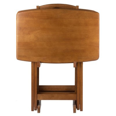 5pc Dylan Oversize Snack Table Set Teak Brown - Winsome: Solid Wood, X-frame, Storage Stand (LOCAL PICKUP ONLY)