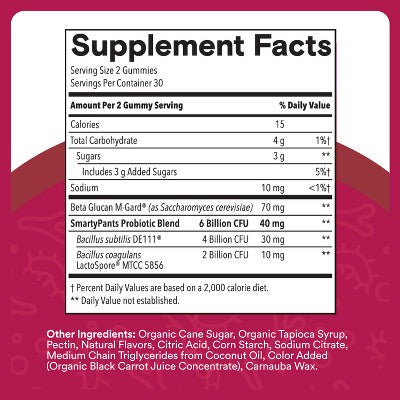 SmartyPants Adult Probiotic & Prebiotic Gummies for Immunity & Digestive Health - Grape - 60ct