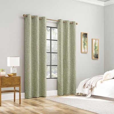 40"x84" Sun Zero Brinlee Leaf Silhouette 100% Blackout Grommet Curtain Panel Sage Green: Modern Floral, Energy Efficient