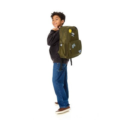 Locker Club Kids' 16L Nylon Backpack with Headphone Pencil Pouch - Olive Green: Tear-Resistant Design