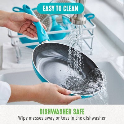 GreenLife Essentials 2pk (8" and 10") Ceramic Nonstick Aluminum Fry Pan Set Caribbean Blue: Cookware Set, Dishwasher-Safe