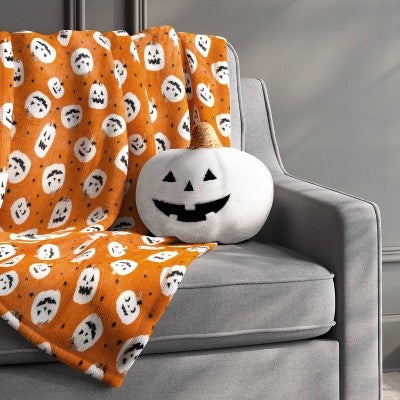 Halloween Pumpkin Throw Blanket Orange - Hyde & EEK! Boutique: Lightweight Knitted Polyester, Machine Washable, 50x60"