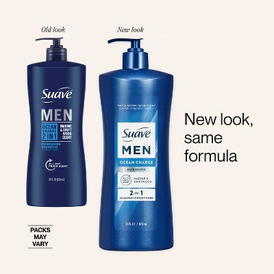 Suave Men 2-in-1 Pump Shampoo & Conditioner - Ocean Charge - 28 fl oz: For All Hair Types, Paraben-Free, Daily Use