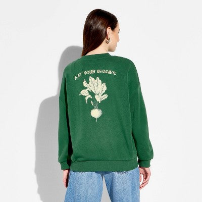 Women's Crewneck Farmers Market Graphic Pullover Sweatshirt - Fern Green M