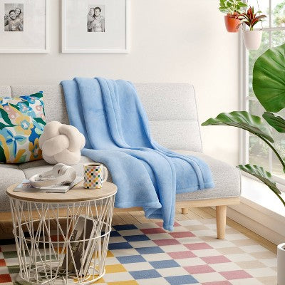 Solid Colored Plush Throw Blanket Sky Blue - Room Essentials