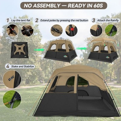 COBIZI 6-8 Person Camping Tent, Easy Setup Waterproof Windproof Backpacking Tent with Removable Rainfly (LOCAL PICKUP ONLY)