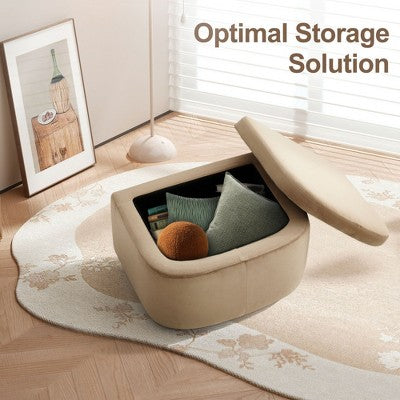 Barrel Armchair with Storage Ottoman – Khaki Fabric Accent Chair, Comfortable Lounge Chair for Living Room or Bedroom (LOCAL PICKUP ONLY)