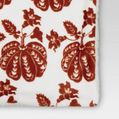 Printed Plush Pumpkin Throw with Faux Shearling Reverse Cream/Orange - Threshold