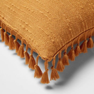 Euro Textured Slub Tassel Decorative Throw Pillow Dark Gold - Threshold: Cotton Dobby, Indoor Square Accent Pillow (LOCAL PICKUP ONLY)