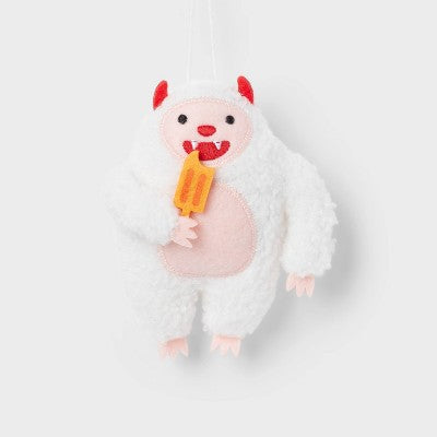 Fabric Yeti Eating Popsicle Christmas Tree Ornament White/Pink - Wondershop: Indoor Holiday Decor, 4.5" Height