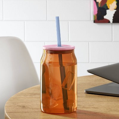 17oz Glass Colorblock Straw Tumbler Orange - Room Essentials: Borosilicate Glass, Cold Beverages, Hand Wash, 8" Height