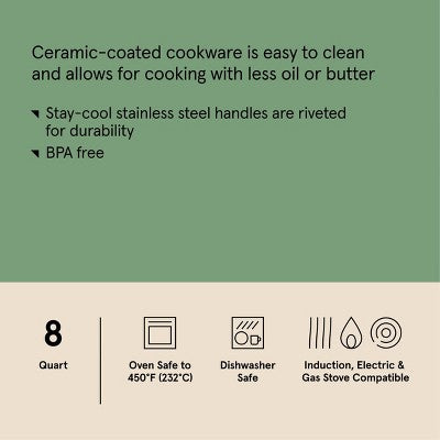 8qt Nonstick Ceramic Coated Aluminum Wide Stock Pot with Champagne Handle Cream - Figmint