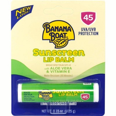 Banana Boat Sunscreen Lip Balm SPF 45 with Aloe Vera and Vitamin E, Broad Spectrum Protection, 0.15 oz