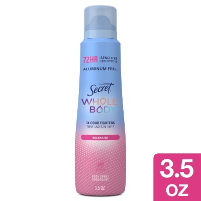 Secret Whole Body Deodorant Spray - Rosewater - 3.5oz