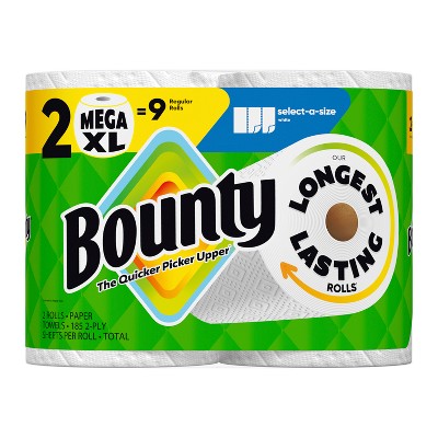 Bounty Select-A-Size Paper Towels - 2 Mega XL Rolls - 2-Ply - 185 Sheets