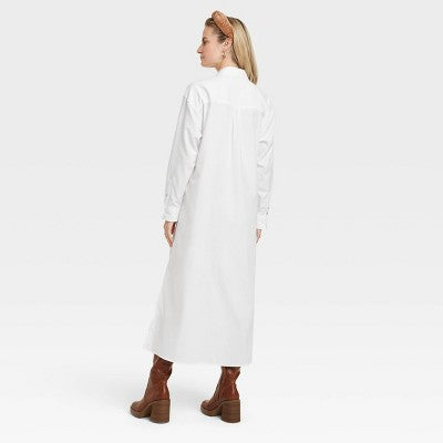 Women's Cinch Waist Maxi Shirtdress - Universal Thread White M