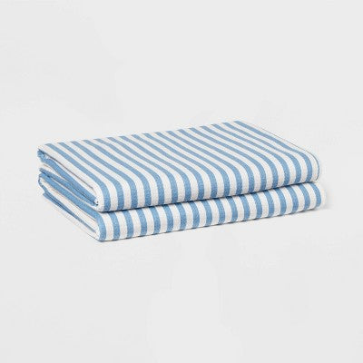 2pc Quick Dry Striped Waffle Oversize Bath Towel Blue - Room Essentials